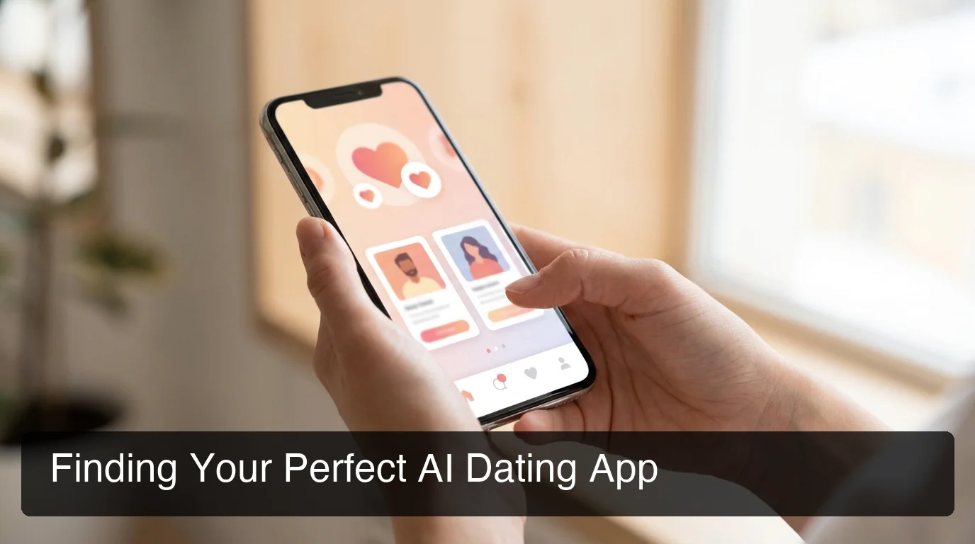 SLIDD AI dating app finder showing person holding smartphone with colorful dating app interface