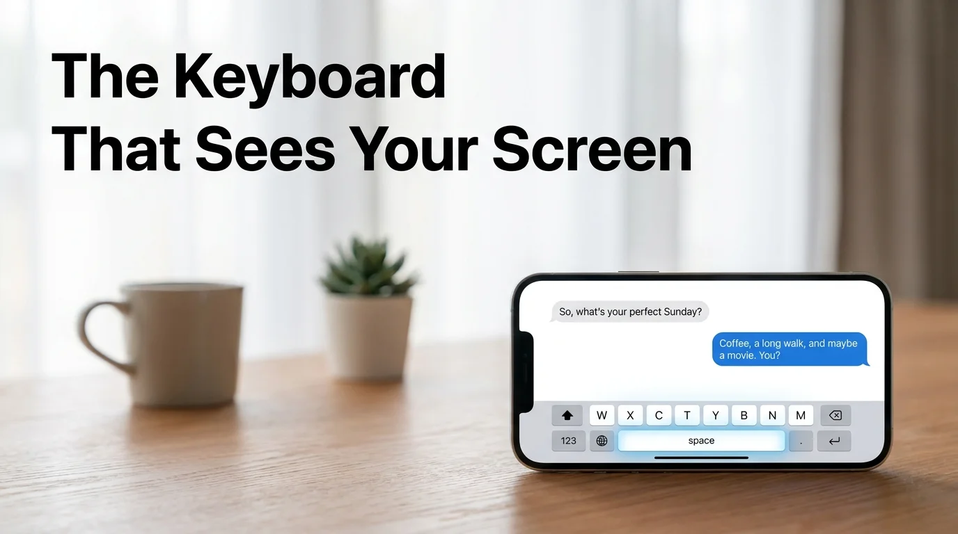AI keyboard that reads screen showing a dating app conversation with the SLIDD keyboard active on iPhone