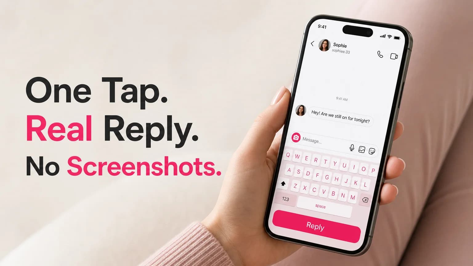 SLIDD AI keyboard with a Reply button on an Instagram DM, an ai reply for instagram dm in one tap