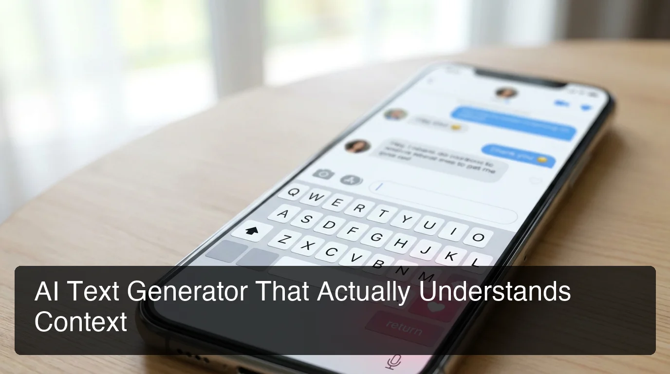 AI text generator writing a dating reply directly inside a keyboard interface, hot pink accent over a blurred dating app conversation