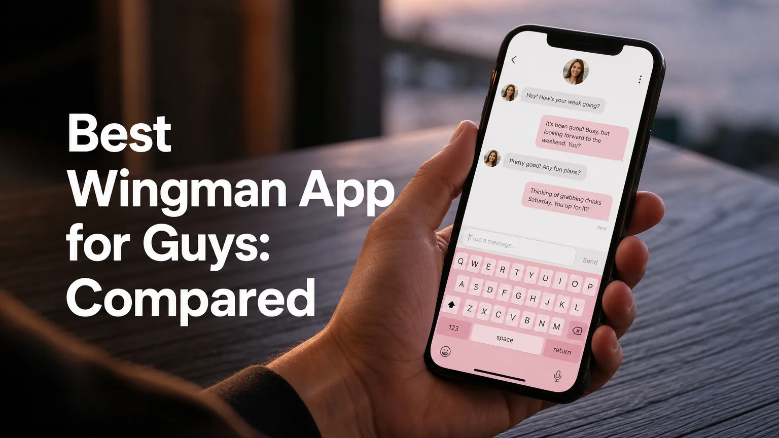 Best wingman app for guys: SLIDD AI pink keyboard open under a dating chat on an iPhone