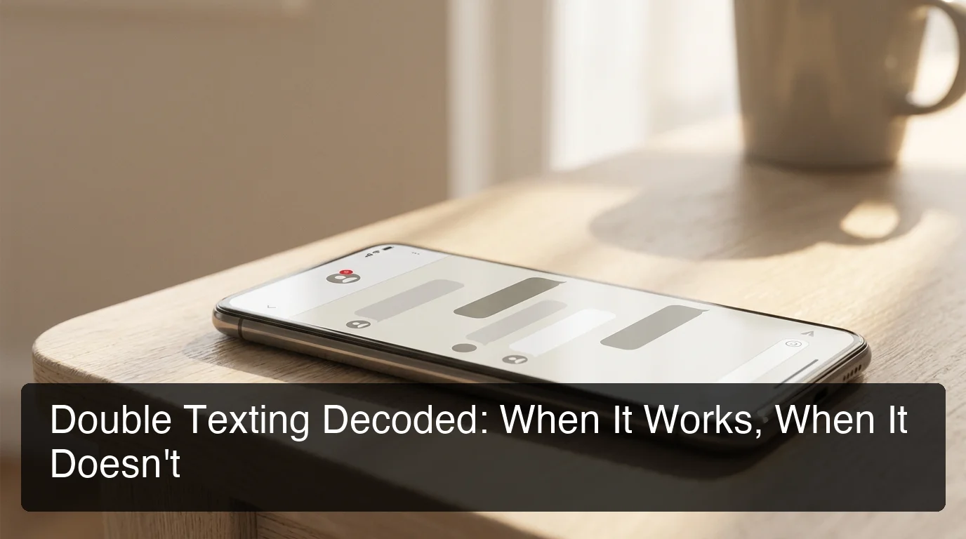 double texting guide — phone screen showing a conversation thread with notification badge in warm clean lighting