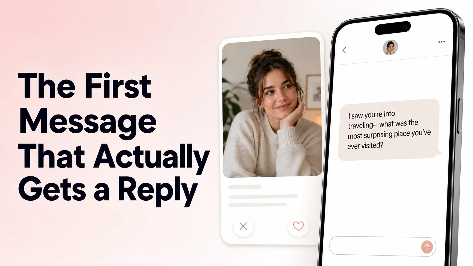SLIDD AI first message on dating app example shown on a phone next to a Hinge-style profile card