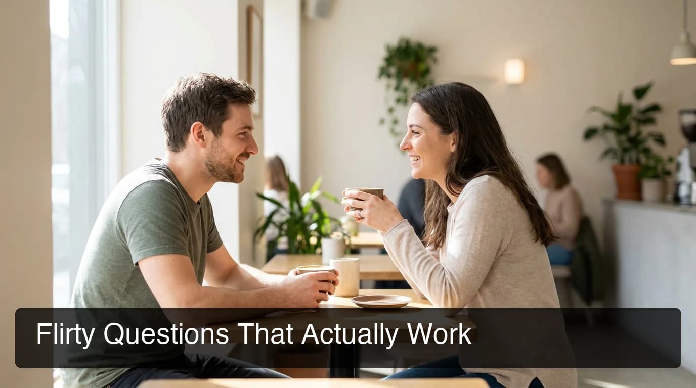 couple on coffee shop date where flirty questions spark real conversation and chemistry