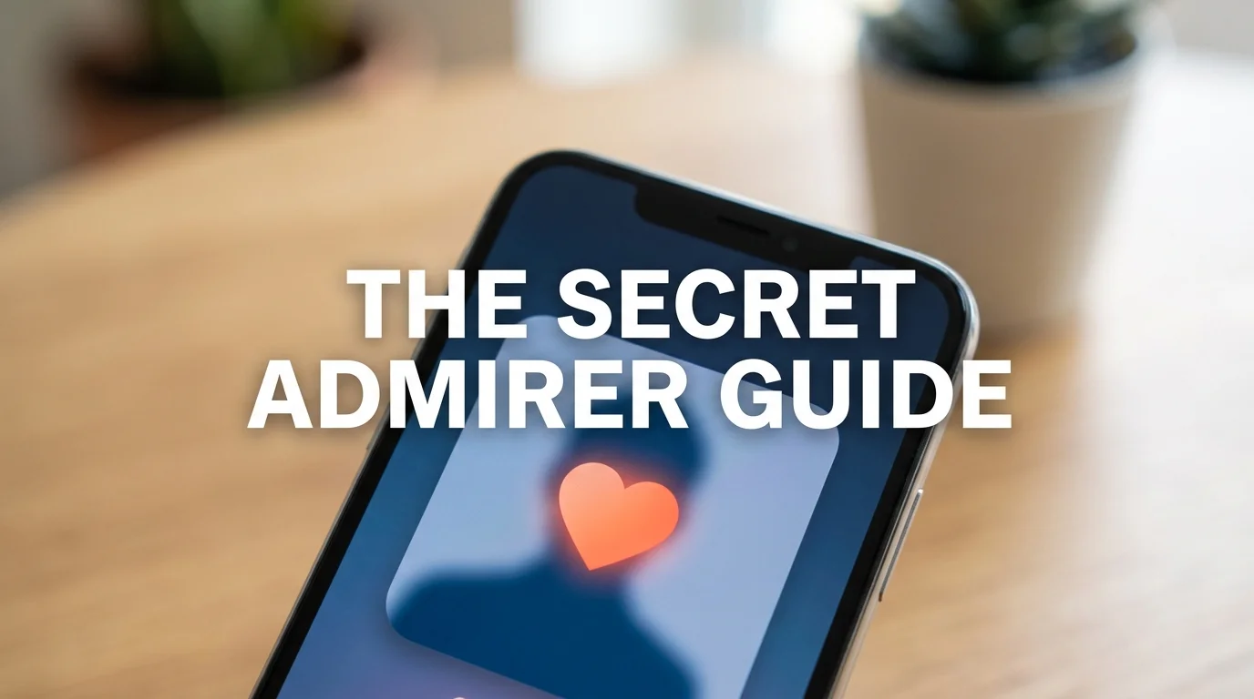 SLIDD AI guide illustrating what is secret admirer on tinder with a glowing heart icon over a blurred profile card