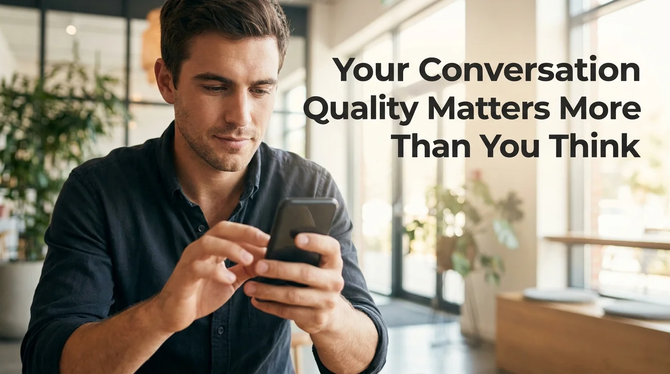 ugly guys on tinder success shown through a guy confidently texting mid-conversation on his phone